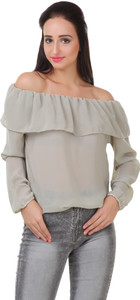 Big Pout Casual Full Sleeve Solid Women's Grey Top