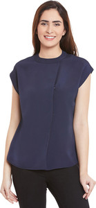 Miss Chase Party Cap Sleeve Solid Women's Blue Top