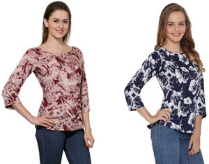 Stop Look Casual 3/4th Sleeve Printed Women Multicolor Top