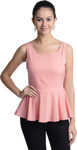 @499 Casual Sleeveless Solid Women's Pink Top