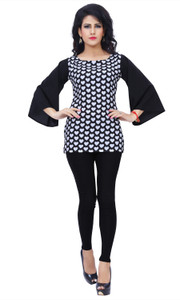 Ziyaa Casual 3/4th Sleeve Printed Women's Black Top