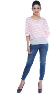 Ram Fashion Casual Short Sleeve Striped Women Pink Top Buy Pink
