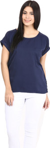 Mayra Casual Short Sleeve Solid Women's Dark Blue Top