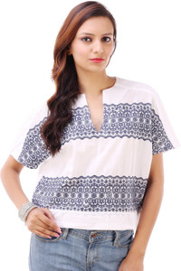 Goodwill Impex Casual Short Sleeve Printed Women's White Top