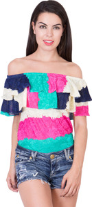 Khhalisi Party Cap Sleeve Printed Women's Multicolor Top