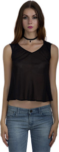 Marzeni Casual Sleeveless Solid Women's Black Top