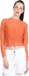 Martini Party Full Sleeve Self Design Women's Orange Top