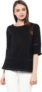 Miss Chase Casual 3/4th Sleeve Solid Women's Black Top