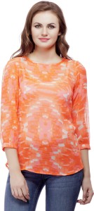 Mask Lifestyle Casual 3/4th Sleeve Printed Women's Multicolor Top