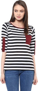 Miss Chase Casual 3/4th Sleeve Striped Women's Multicolor Top
