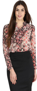 La Zoire Formal Full Sleeve Animal Print Women's Pink, Multicolor Top