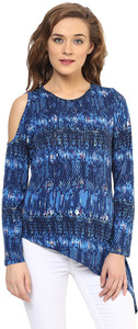 Purys Casual Full Sleeve Printed Women's Blue Top