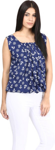 Mayra Casual Sleeveless Printed Women's Dark Blue Top