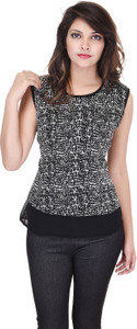 Saarvi Fashion Casual Sleeveless Printed Women's Black Top
