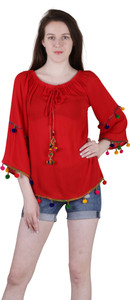 Myshka Casual 3/4th Sleeve Solid Women's Multicolor Top