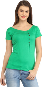 Cation Casual Short Sleeve Solid Women's Green Top