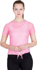 khhalisi Casual Short Sleeve Striped Women's Pink, White Top