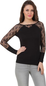 Texco Party Full Sleeve Solid Women's Black Top