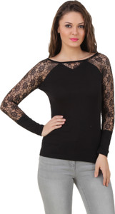 Texco Party Full Sleeve Solid Women's Black Top