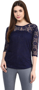 Mayra Party 3/4th Sleeve Solid Women's Blue Top
