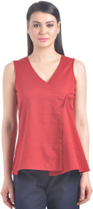 D&S Casual Sleeveless Solid Women's Red Top