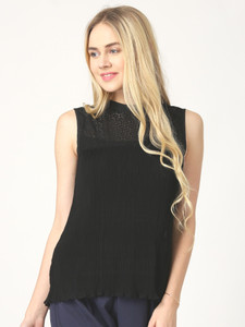 Marie Claire Casual Sleeveless Solid Women's Black Top