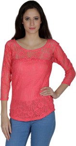 Mayra Party 3/4th Sleeve Solid Women's Pink Top