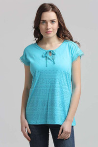Moda Elementi Casual Short Sleeve Self Design Women's Blue Top