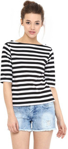 YUKON Casual 3/4th Sleeve Striped Women's White Top