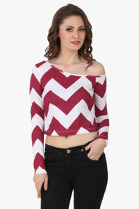 Texco Party Full Sleeve Chevron Women's Maroon, White Top