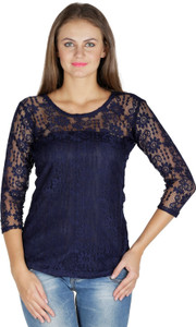 Mayra Party 3/4th Sleeve Solid Women's Dark Blue Top