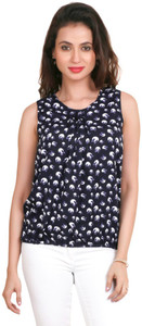 Big Tree Casual Sleeveless Printed Women's Blue Top