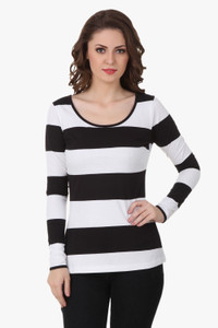 Texco Casual Full Sleeve Striped Women's White, Black Top