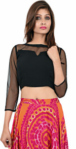 LA ATTIRE Casual 3/4th Sleeve Solid Women's Black Top