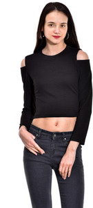 I Know Casual Full Sleeve Solid Women's Black Top