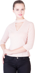 khhalisi Casual 3/4th Sleeve Solid Women's Pink Top