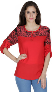 Mayra Party 3/4th Sleeve Printed Women's Red Top