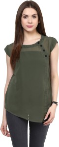 Zimaleto Casual Cap Sleeve Solid Women's Green Top