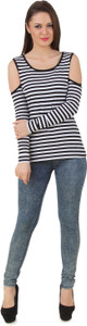 Texco Casual Full Sleeve Striped Women's Black, White Top