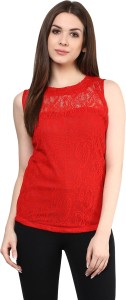 Mayra Party Sleeveless Solid Women's Red Top