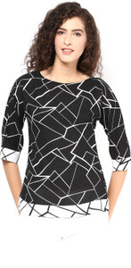Martini Casual Short Sleeve Floral Print Women's Black, White Top