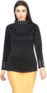 Martini Party Full Sleeve Solid Women's Black Top