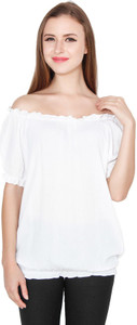 TeeMoods Casual Puff Sleeve Solid Women's White Top
