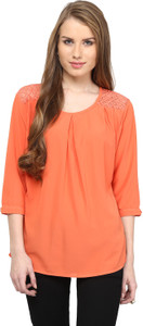Rare Casual 3/4th Sleeve Solid Women's Orange Top
