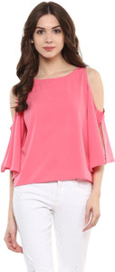 Harpa Casual 3/4th Sleeve Solid Women's Pink Top