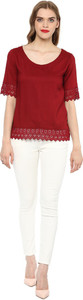 Martini Casual 3/4th Sleeve Solid Women's Red Top