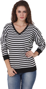 Texco Casual Full Sleeve Striped Women's Black, White Top