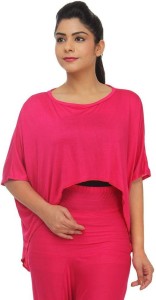 TeeMoods Casual Cap Sleeve Solid Women's Pink Top