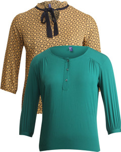 Vvoguish Casual 3/4th Sleeve Printed Women's Yellow, Green Top