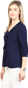 rare casual 3/4 sleeve solid women blue top